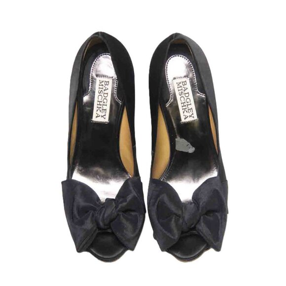 Badgley Mischka Spain Black Satin Stiletto Heels Shoes Women's Size 6.5B - Picture 5 of 6